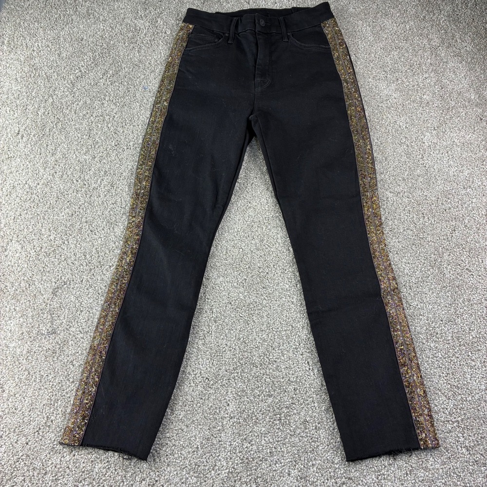 Mother High‎ Waisted Looker Ankle Fray Guilty Flash Jeans Black Size 27 Designer